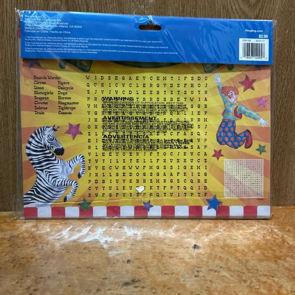 Ringling Bros Circus Party Activity Placemats zebra clown collect 12 pcs NEW